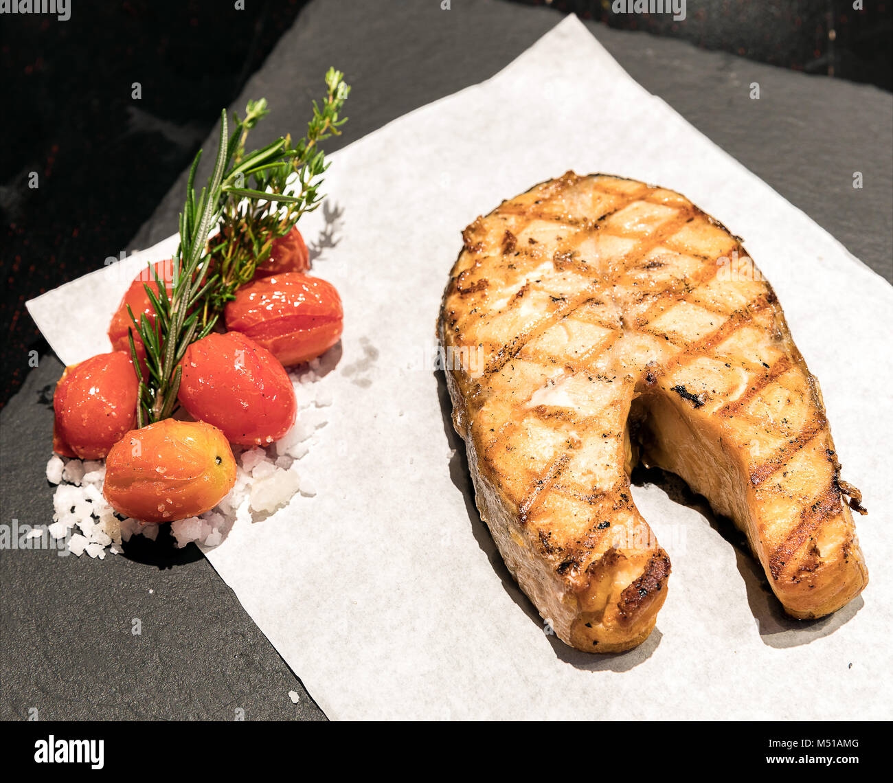 Grilled salmon steak Stock Photo - Alamy