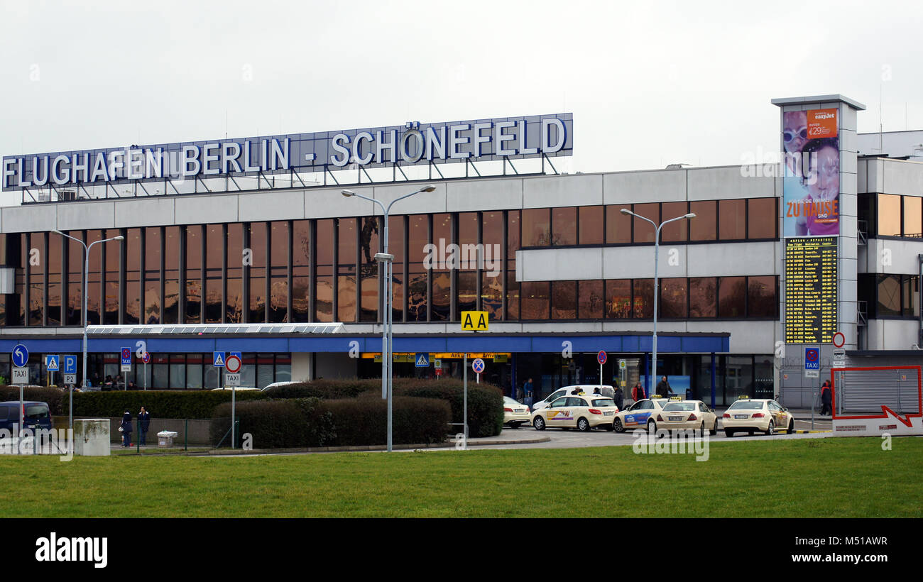 BERLIN, GERMANY - JAN 17th, 2015: Terminal building of the Schoenefeld international airport SXF is the second largest Berlin airport after Tegel TXL Stock Photo