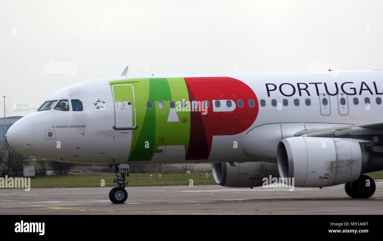 BERLIN, GERMANY - JAN 17th, 2015: Airbus A320 from TAP Portugal on airport Schoenefeld SXF Stock Photo