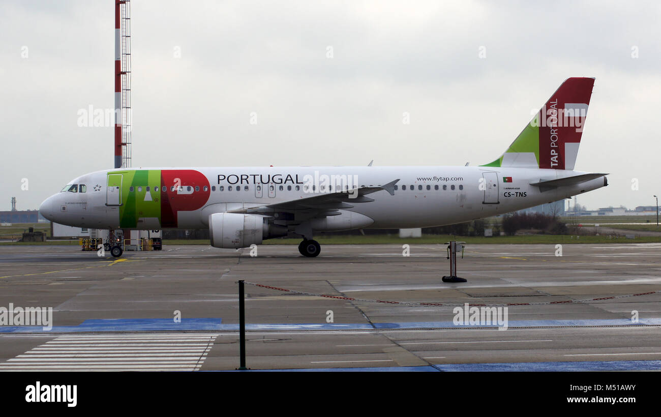 BERLIN, GERMANY - JAN 17th, 2015: Airbus A320 from TAP Portugal on airport Schoenefeld SXF Stock Photo