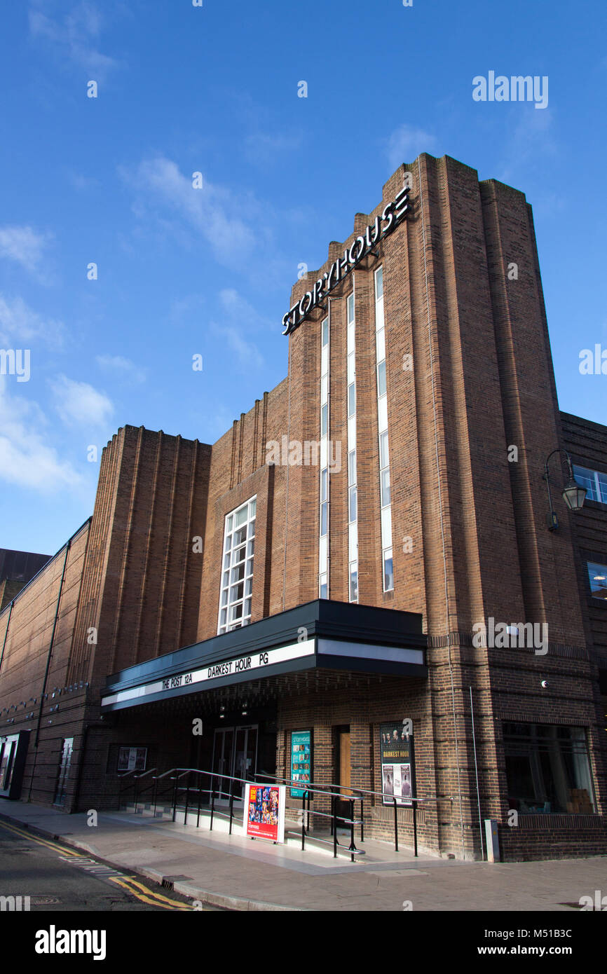 City of Chester, England. Picturesque view of the former Odeon Cinema building at the junction of Northgate Street and Hunter Street. Stock Photo