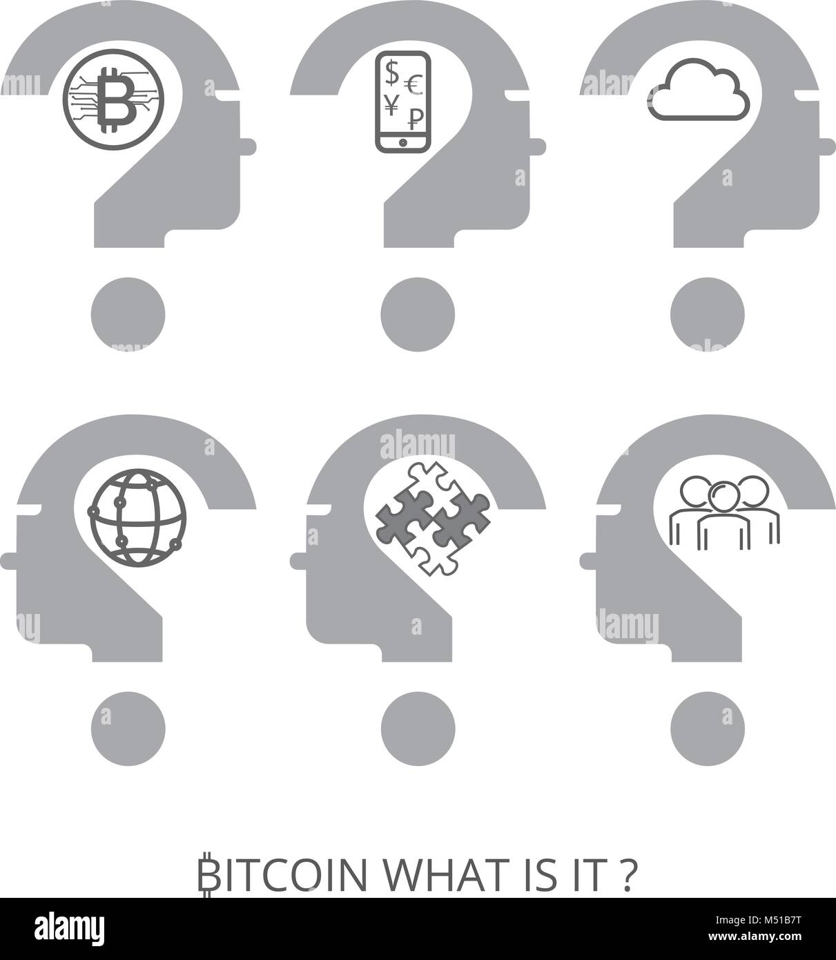 Vector bitcoin logo. Bitcoin icon. Bitcoin and people, cloud, phone, world, puzzle Stock Vector