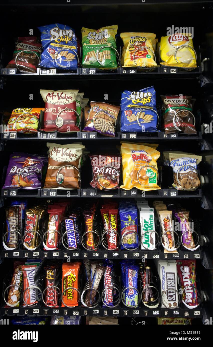 Vending machine with candy and snacks Stock Photo