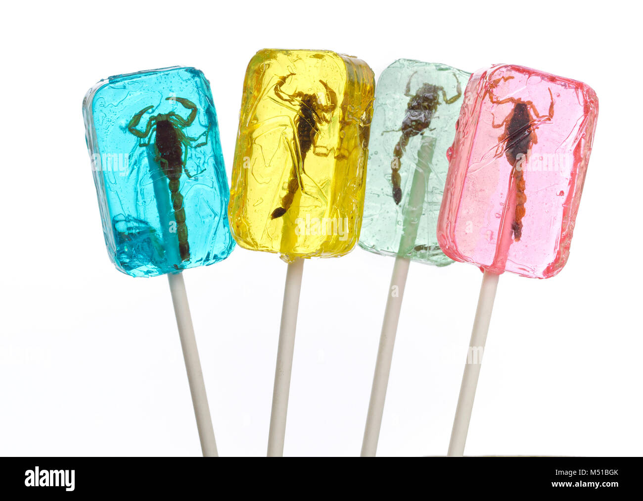 A group of flavored Hotlix scorpion suckers Stock Photo