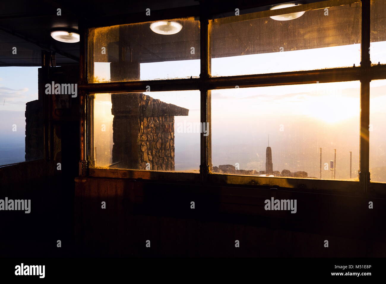 Jested Tower Inside Romantic sunset seen through Jested tower construction, Liberec, Czech ...