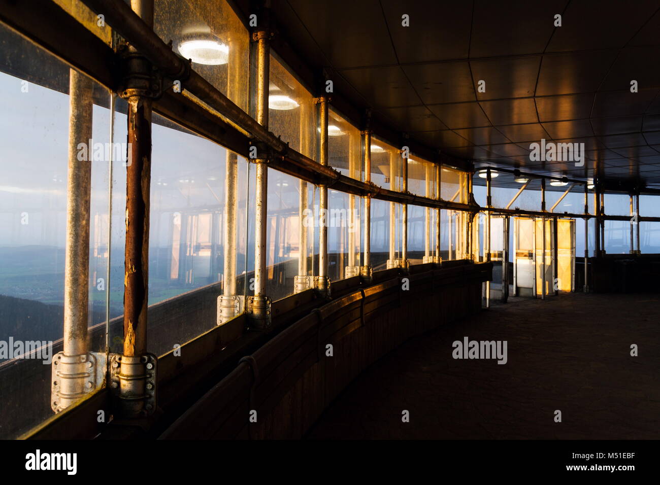 Jested Tower Inside Romantic sunset seen through Jested tower construction, Liberec, Czech ...