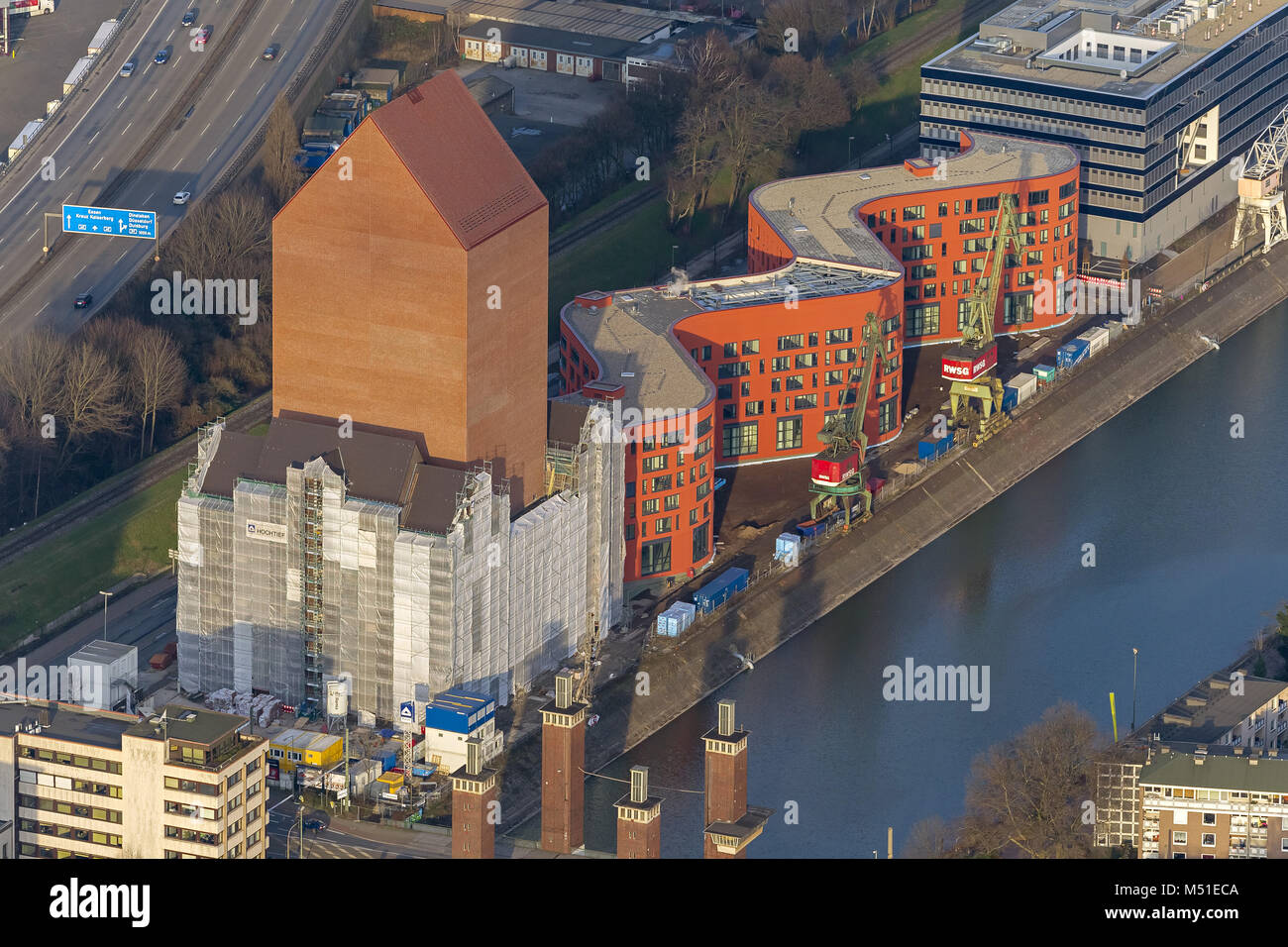 Aerial photo, country archive storage, inner harbor Schwanentor, Duisburg, Ruhr, Nordrhein-Westfalen, Germany, Europe, Duisburg, Ruhr, Nordrhein-Westf Stock Photo