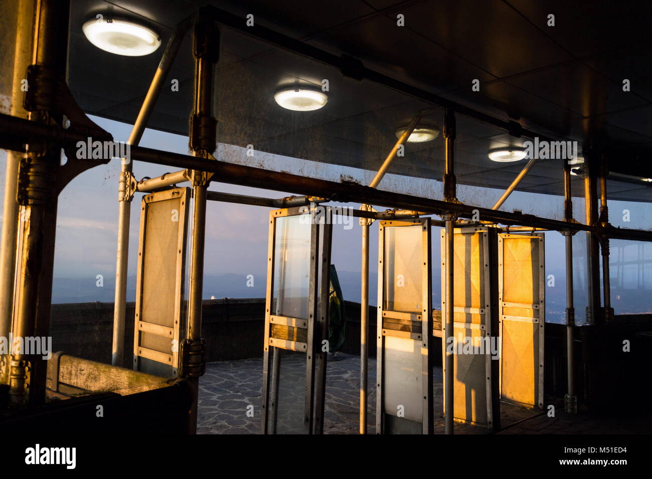 Jested Tower Inside Romantic sunset seen through Jested tower construction, Liberec, Czech ...