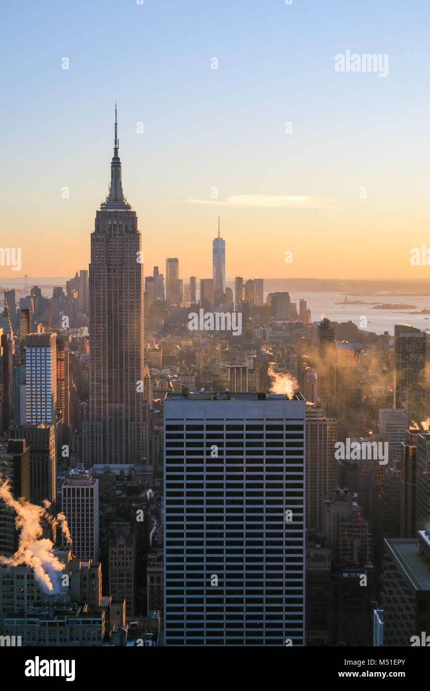 New York City Skyline in Sunset Stock Photo
