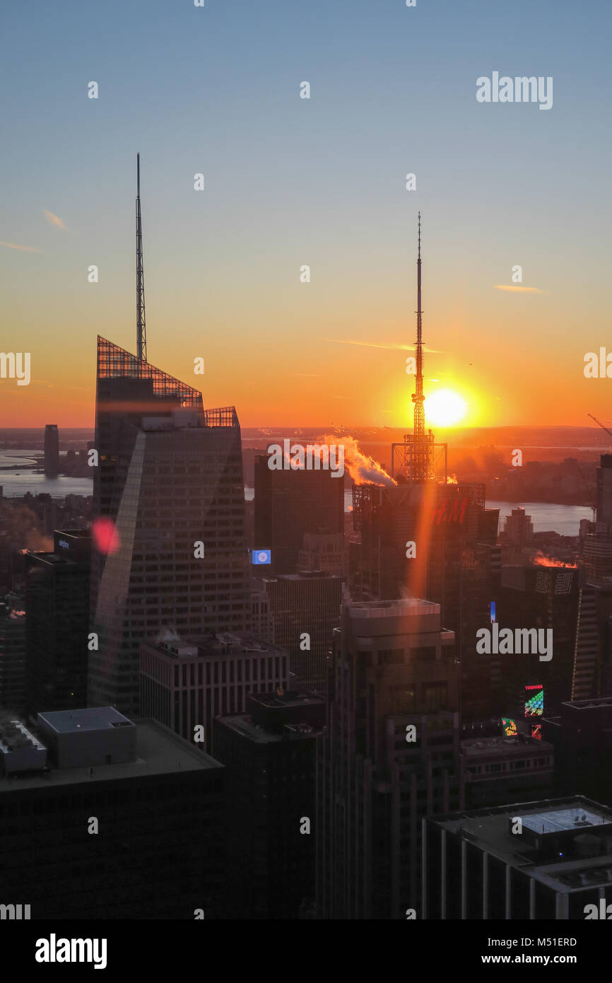 New York City Skyline in Sunset Stock Photo - Alamy