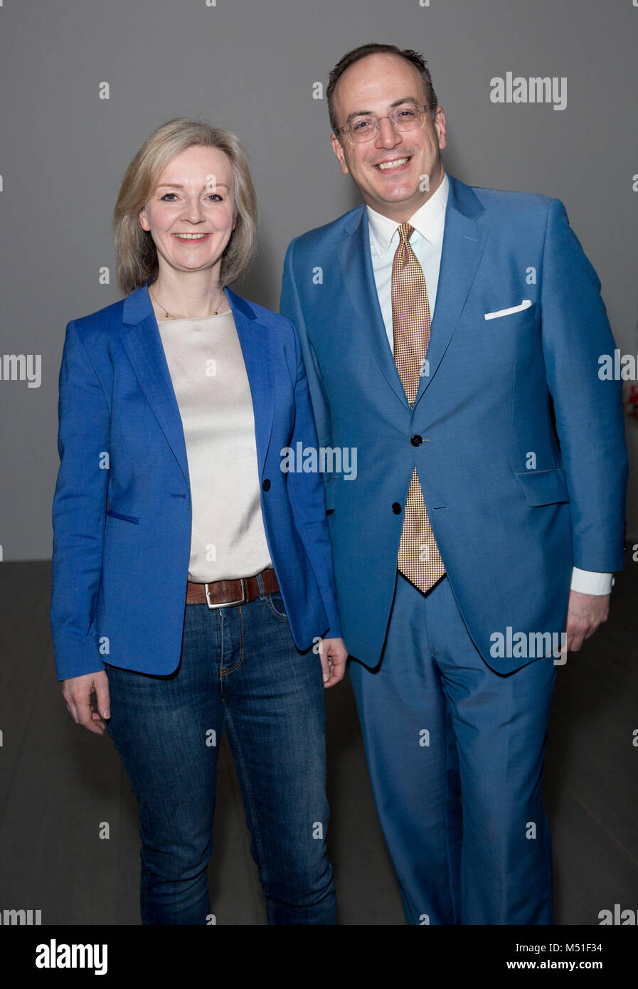 Chief Secretary to the Treasury Elizabeth Truss and Tory MP Michael Ellis on the front row during the Faustine Steinmetz Autumn/Winter 2018 London Fashion Week show at BFC Showspace, London. PRESS ASSOCIATION. Picture date: Monday February 19, 2018. Photo credit should read: Isabel Infantes/PA Wire Stock Photo