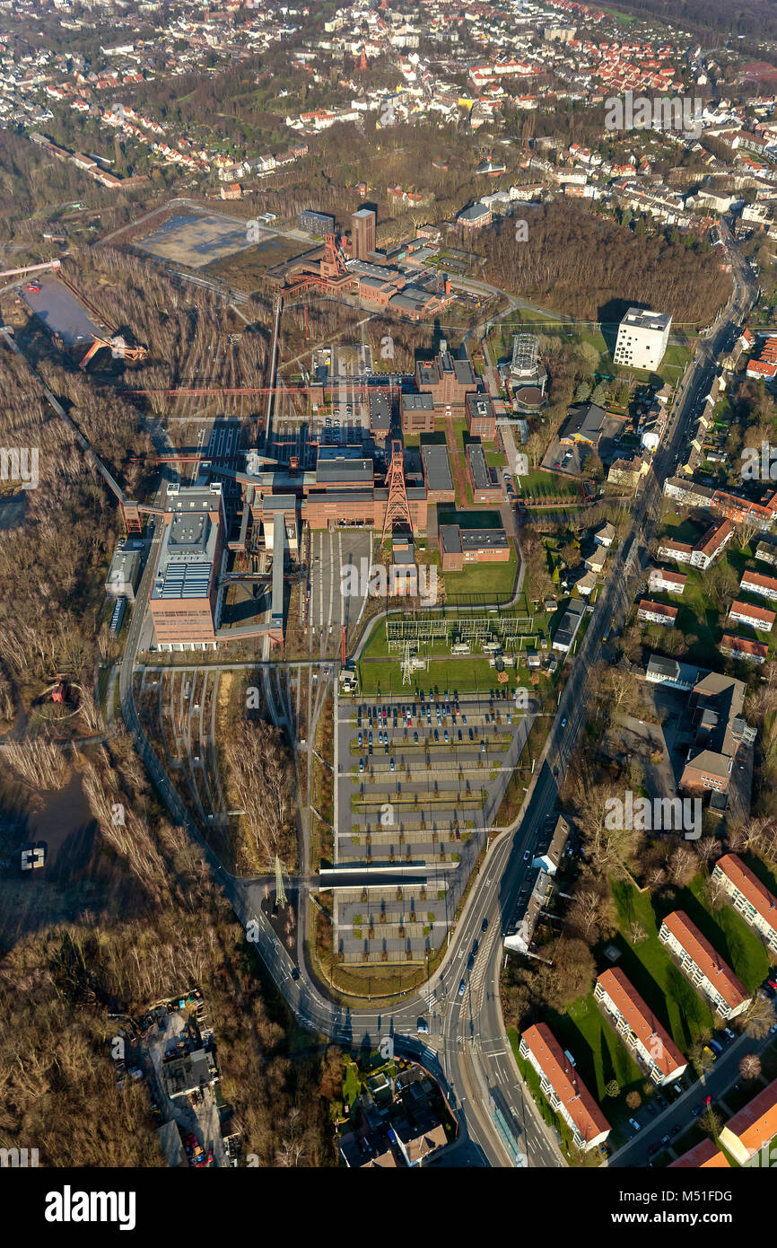 Luftbild, former colliery Zollverein 1/2/8 / Schacht 2,, Zollverein colliery, Folkwang University of the Arts - SANAA building, Designschool,, Essen,  Stock Photo