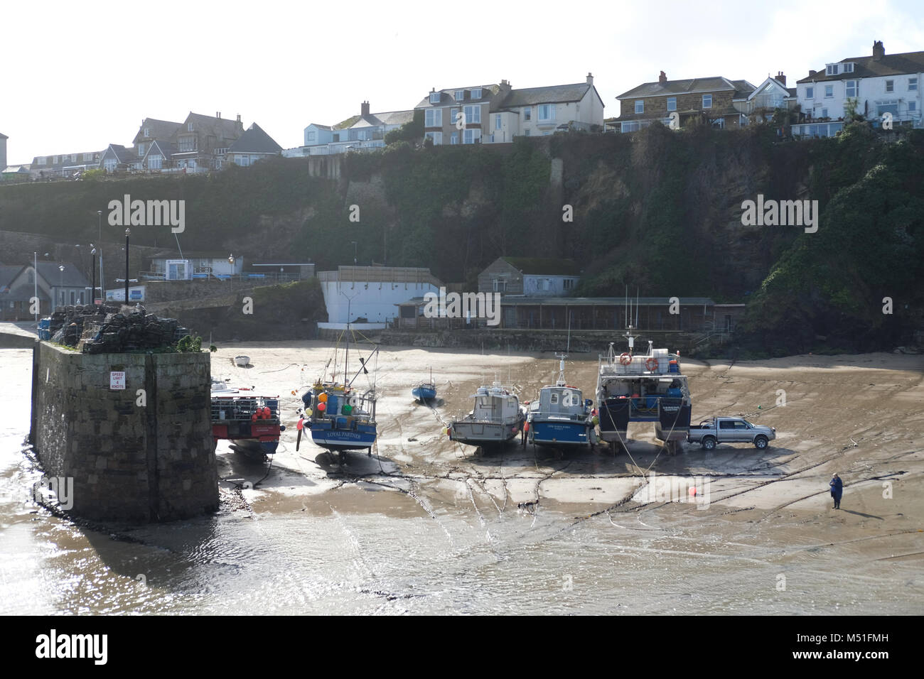 Newquay harbour/beach in winter. Stock Photo
