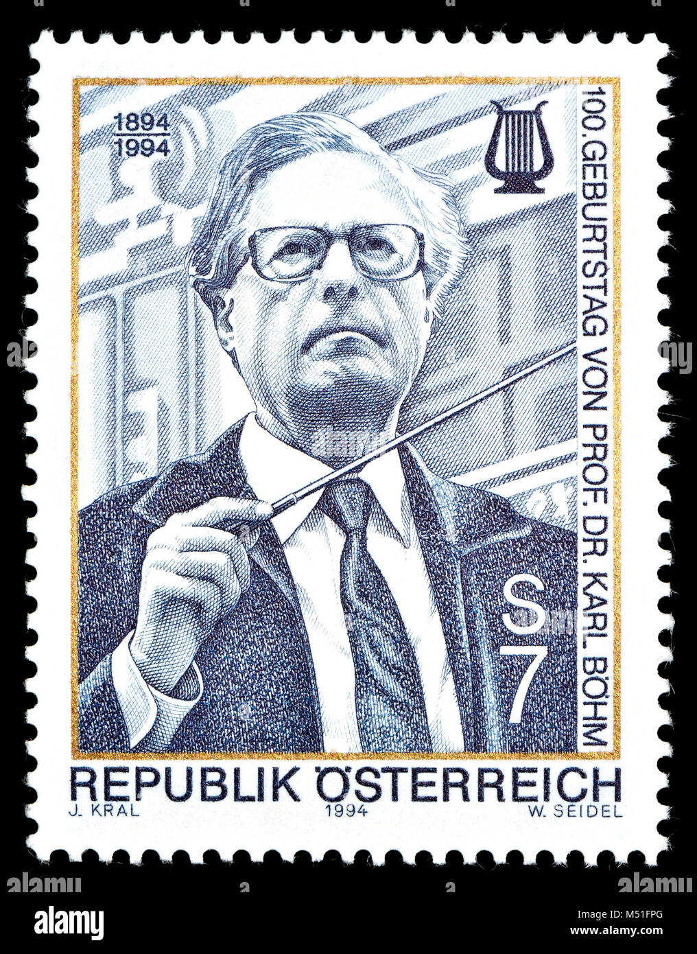 Austrian postage stamp (1994) : Karl August Leopold Böhm (1894 – 1981) Austrian conductor Stock Photo