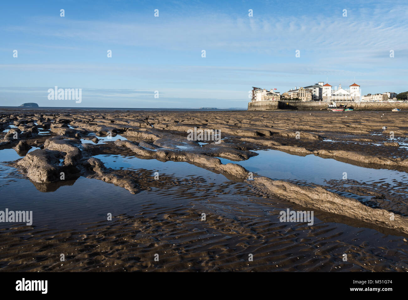 Weston-super-Mare at low tide showing mud banks Stock Photo
