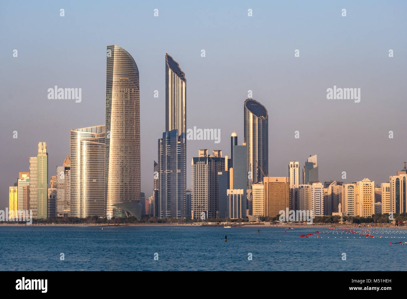 Welcome to City of Abu Dhabi, Iconic Buildings and skyscrapers of Abu Dhabi Stock Photo