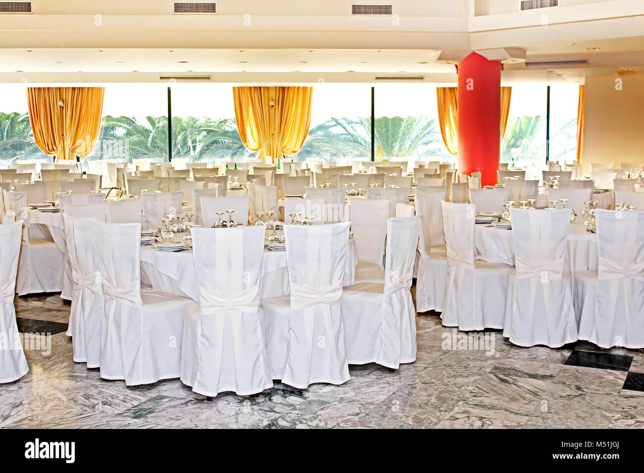 Fancy Wedding Reception Area Ready For Guests And The Party Stock