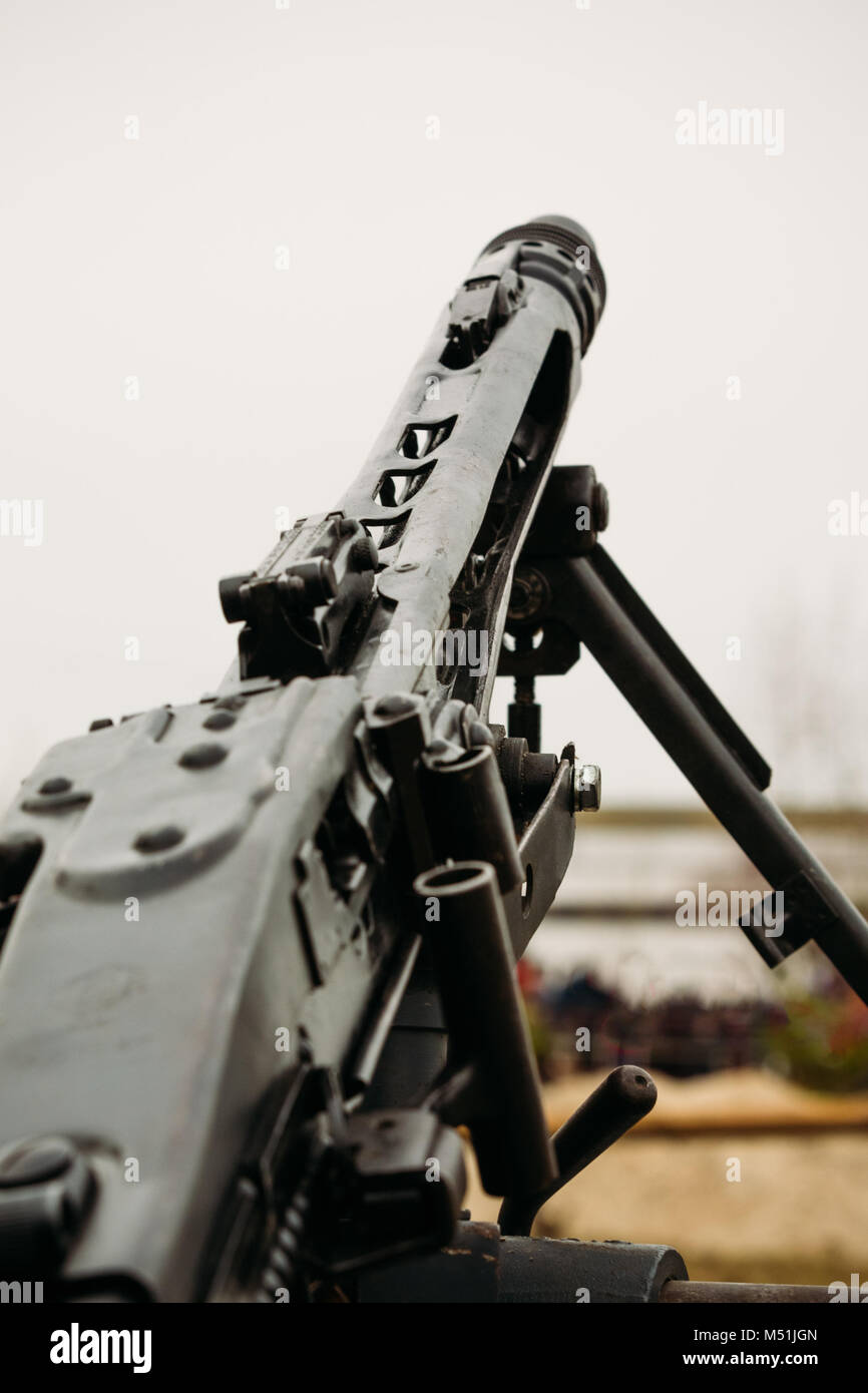 The barrel of the MG42 machine gun is close-up Stock Photo