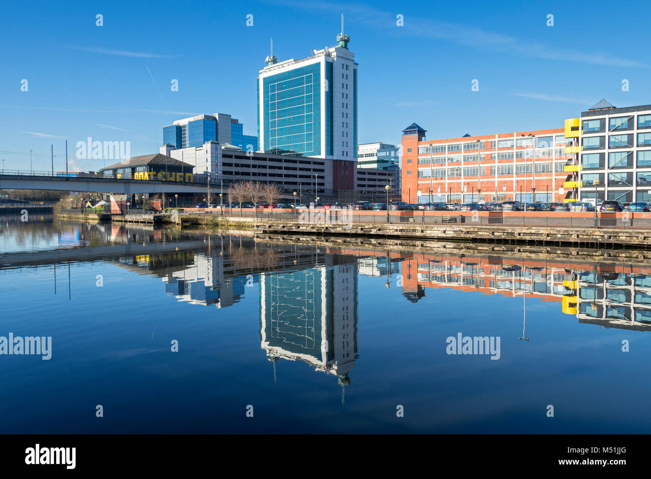 The Exchange Quay and the Soapworks buildings reflected in the Stock