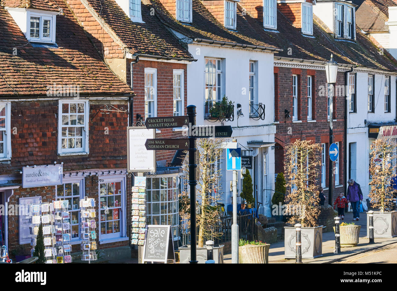 Gift shops and old houses along the High Street at Battle, East Sussex
