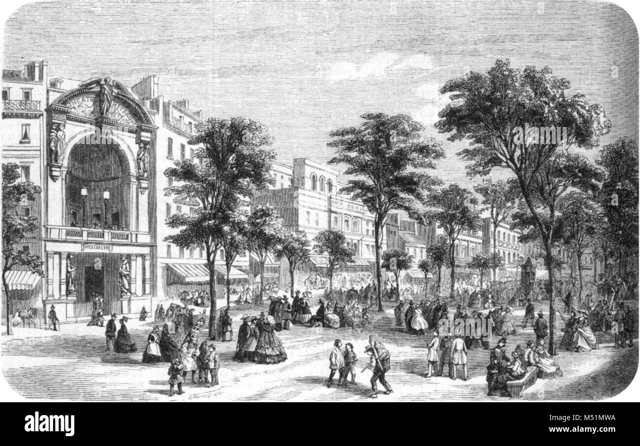 The Théâtre Historique on the Boulevard du Temple, not long before the theatres on boulevard were demolished during Haussmann's renovation of Paris Stock Photo