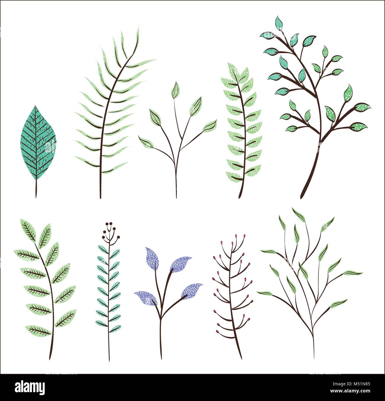 leafs plant set vintage icons Stock Vector Image & Art - Alamy