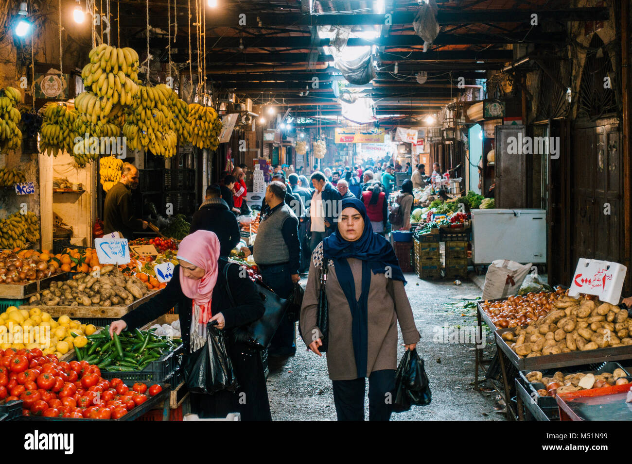 A peek at the produce and meat stalls inside an historic souk in Tripoli, Lebanon Stock Photo