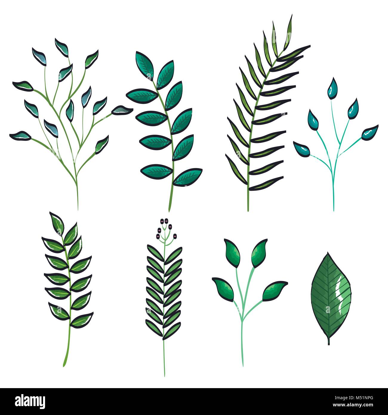 leafs plant set vintage icons Stock Vector Image & Art - Alamy