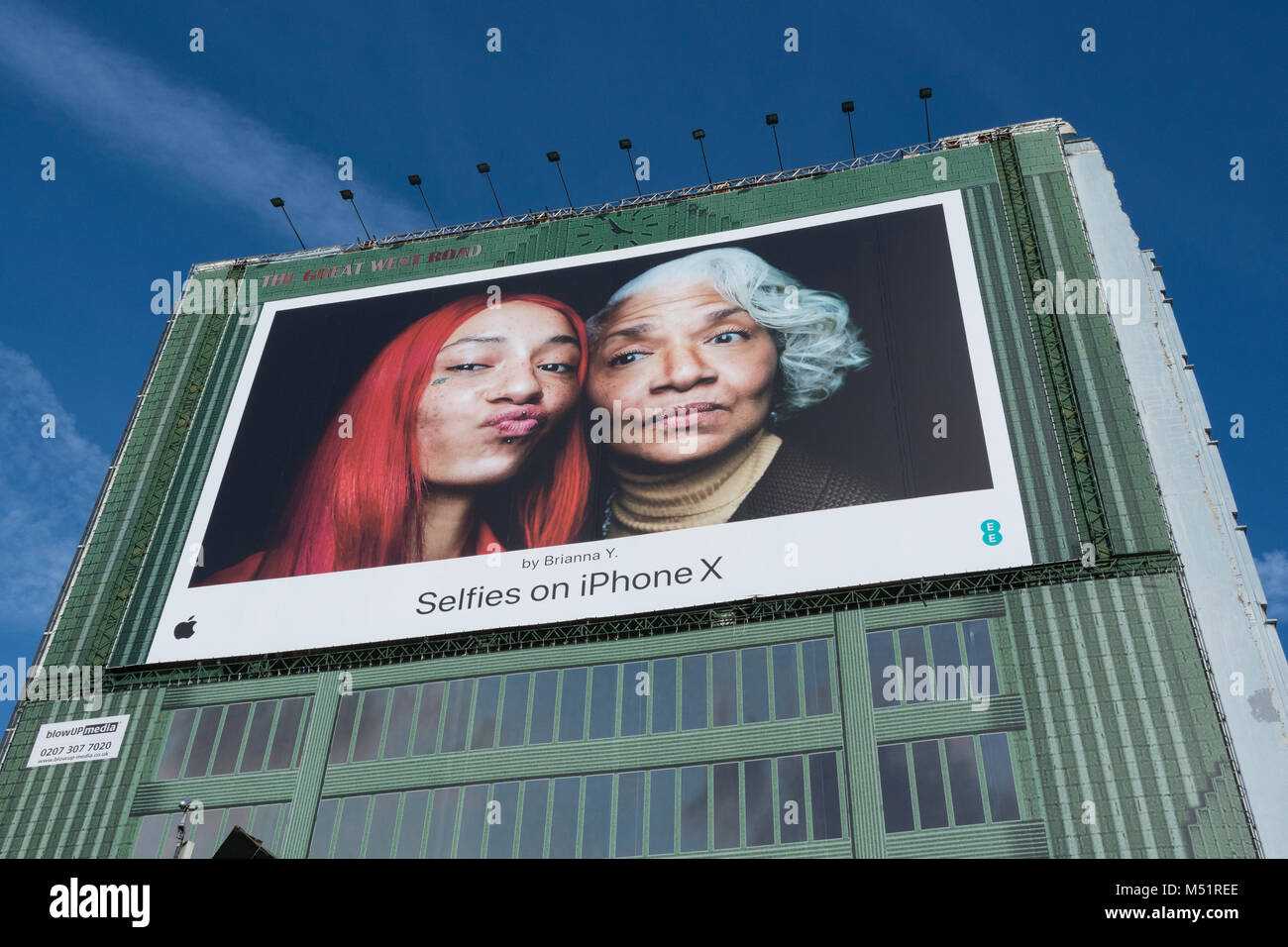 iPhone X selfies by Brianna Y - digital billboard in Brentford, West London, U.K. Stock Photo