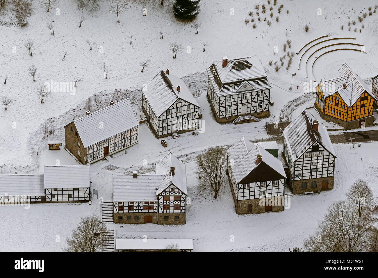 Aerial view, optical fiber openair museum Hagen im Schnee, Hagen, Ruhr