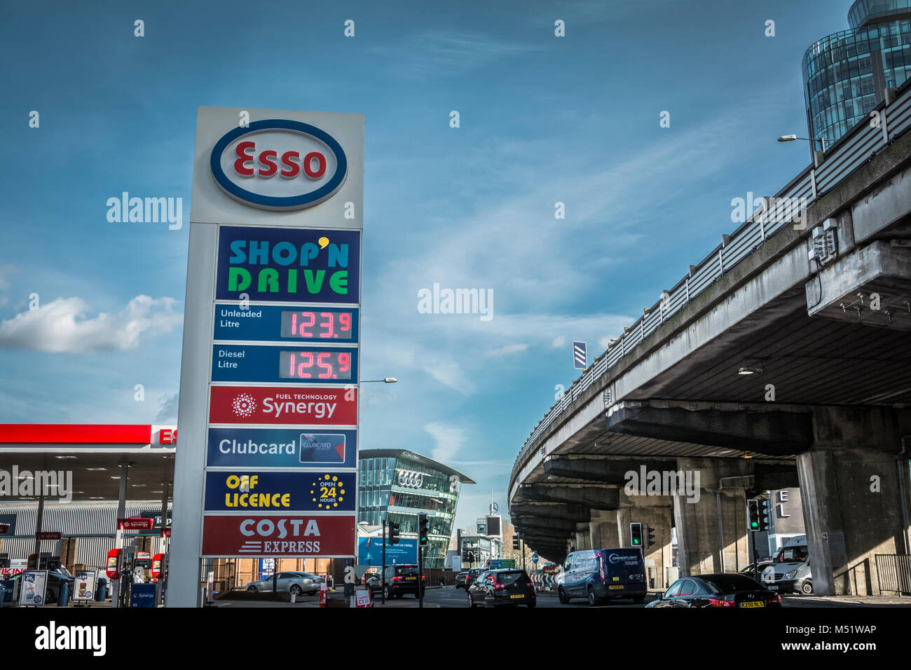 Service station near the A4/M4 Chiswick Flyover in west London, UK Stock Photo