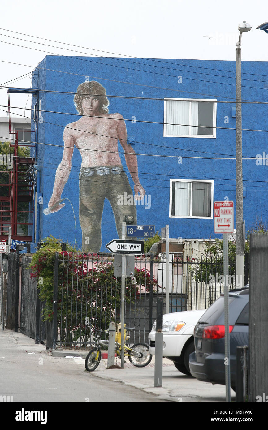 Venice Beach (CA), 26/04/2010. Jim Morrison mural in the Speedway of