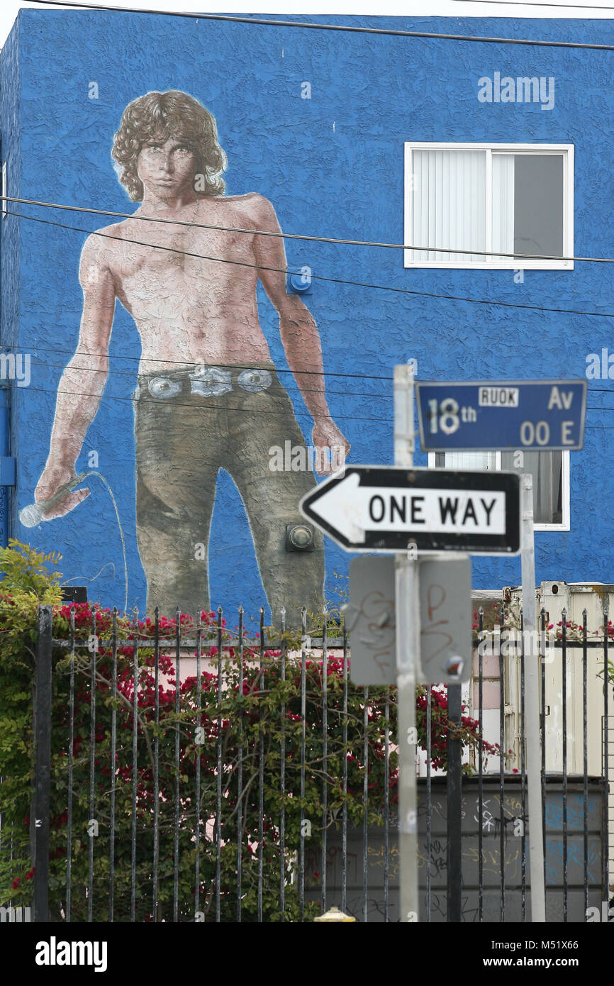 Venice Beach (CA), 26/04/2010. Jim Morrison mural in the Speedway of