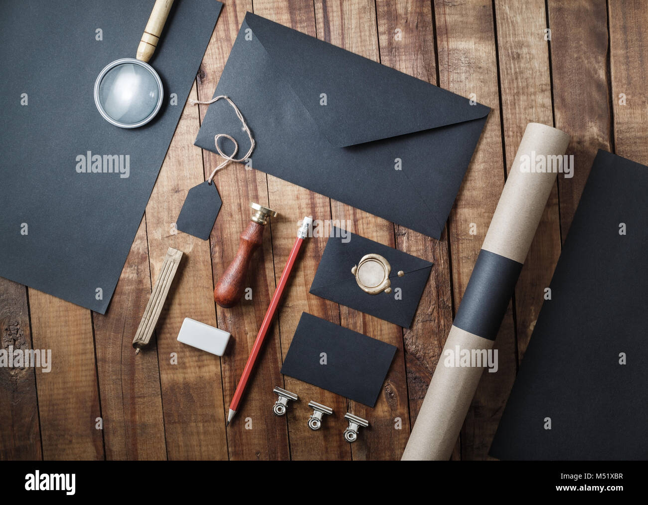 Blank black stationery Stock Photo - Alamy