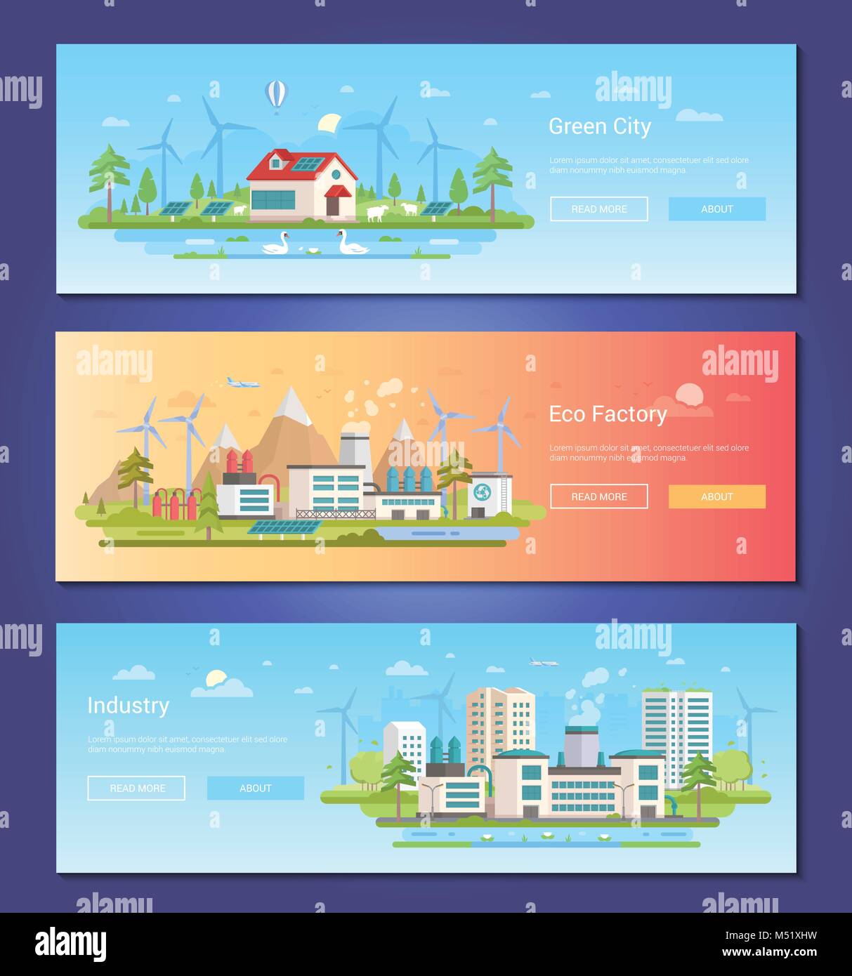 Green city - set of modern flat design style vector illustrations Stock ...