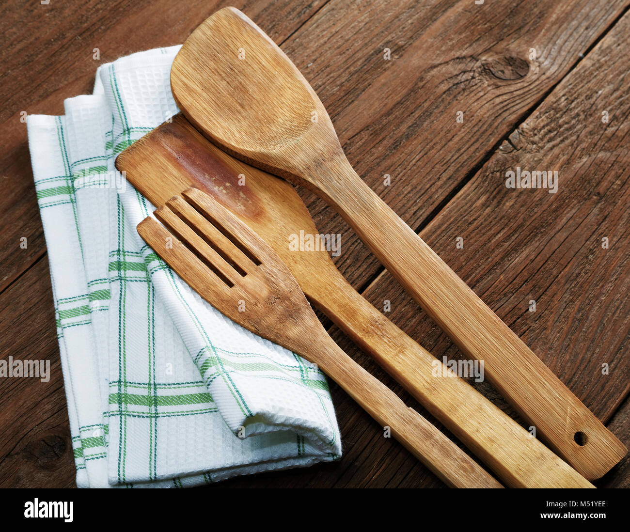 kitchen towels and blades for meat on the table Stock Photo