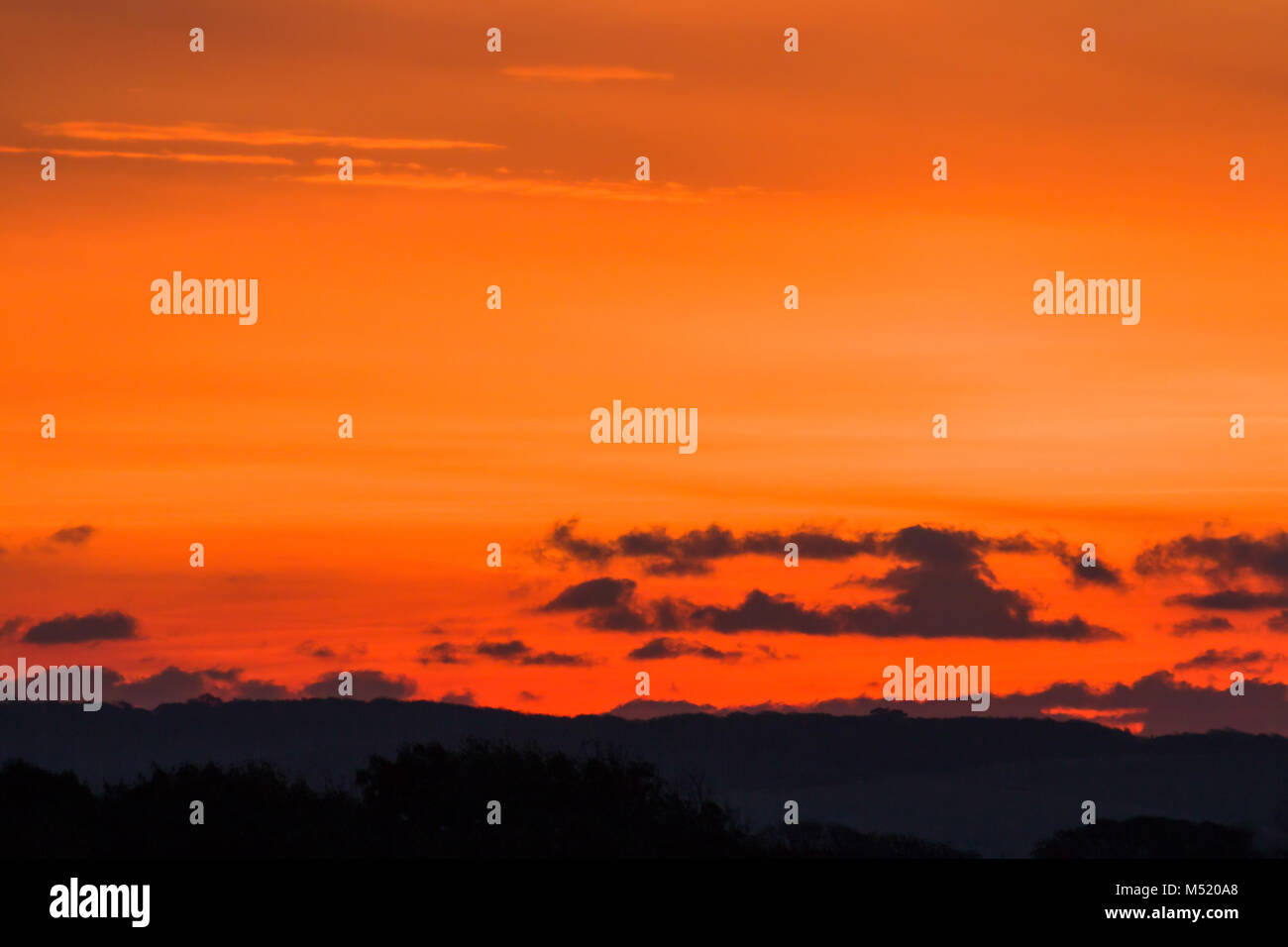 Red Dawn Sky with Copy Space Stock Photo