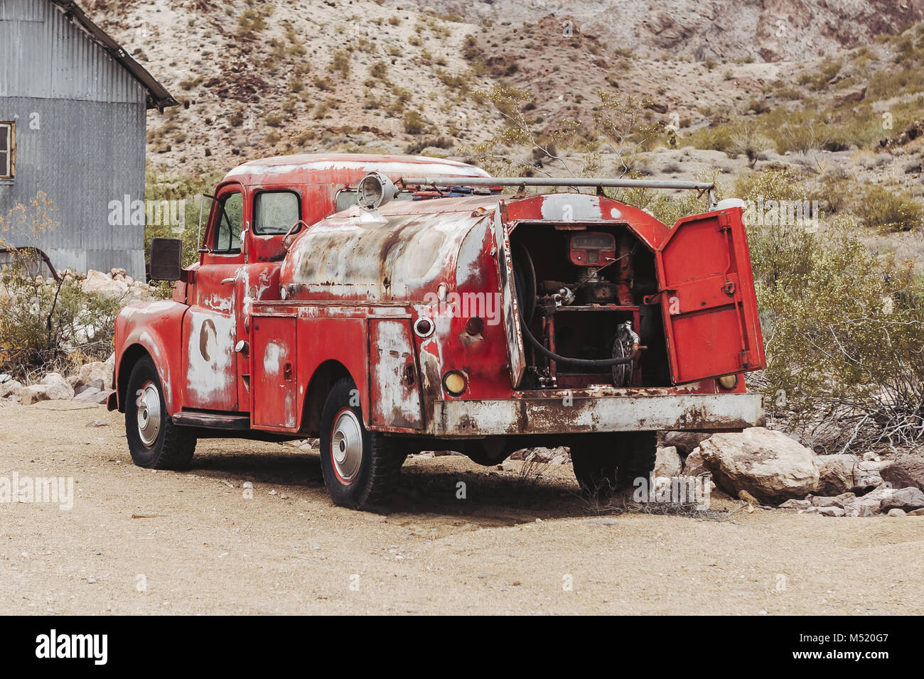 Old vintage rusty car truck abandoned in the desert Stock Photo - Alamy