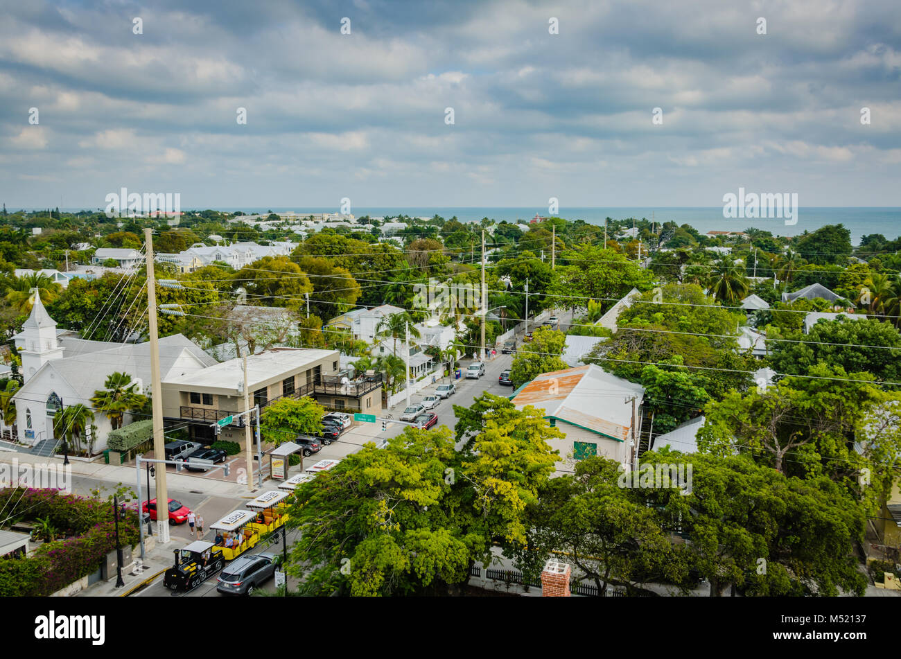 Aerial view of Key West, FL as seen from the top of the Key West Lighthouse showing historic homes. Stock Photo