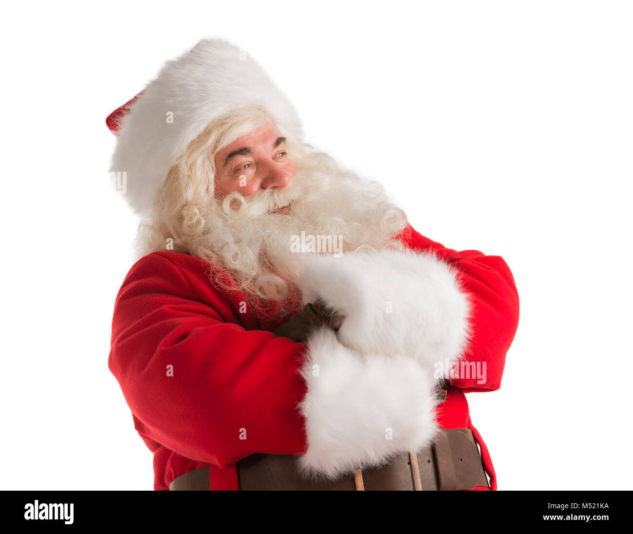 Portrait of happy Santa Claus isolated on white background looking away ...