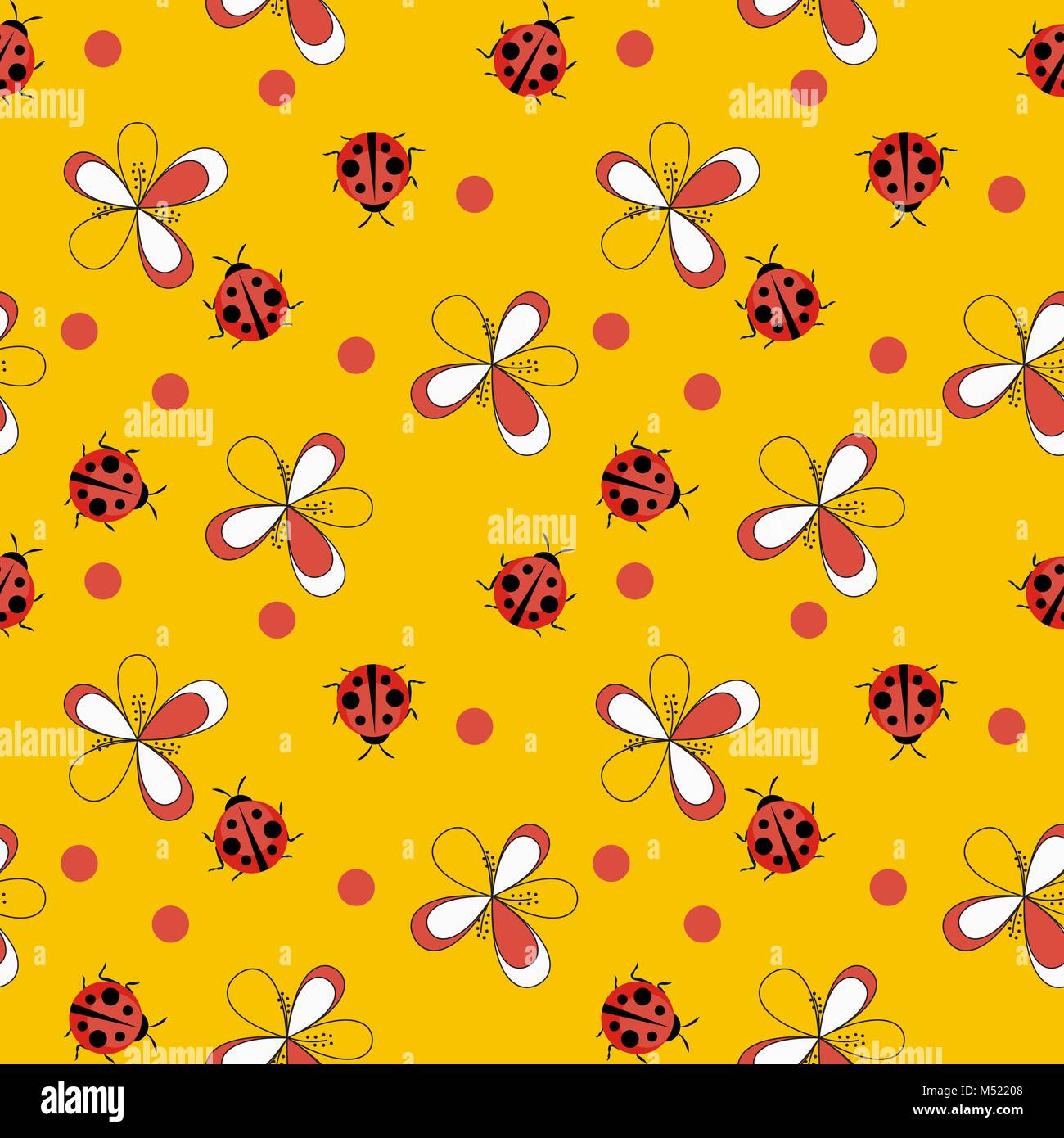 Cute Ladybug Seamless Pattern Background Vector Illustration Stock ...