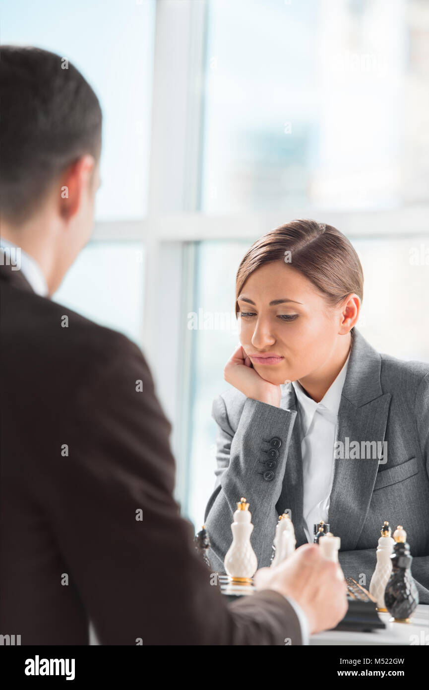 Business people playing chess at office. Business strategy concept Stock Photo
