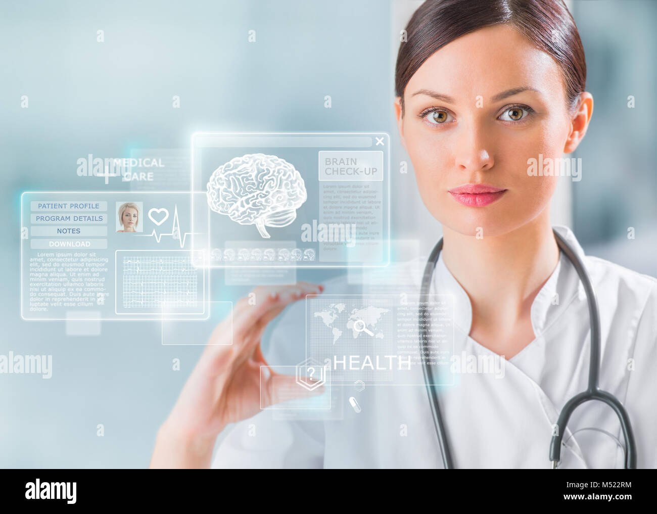 Calm doctor touching a medical interface in the hospital Stock Photo ...
