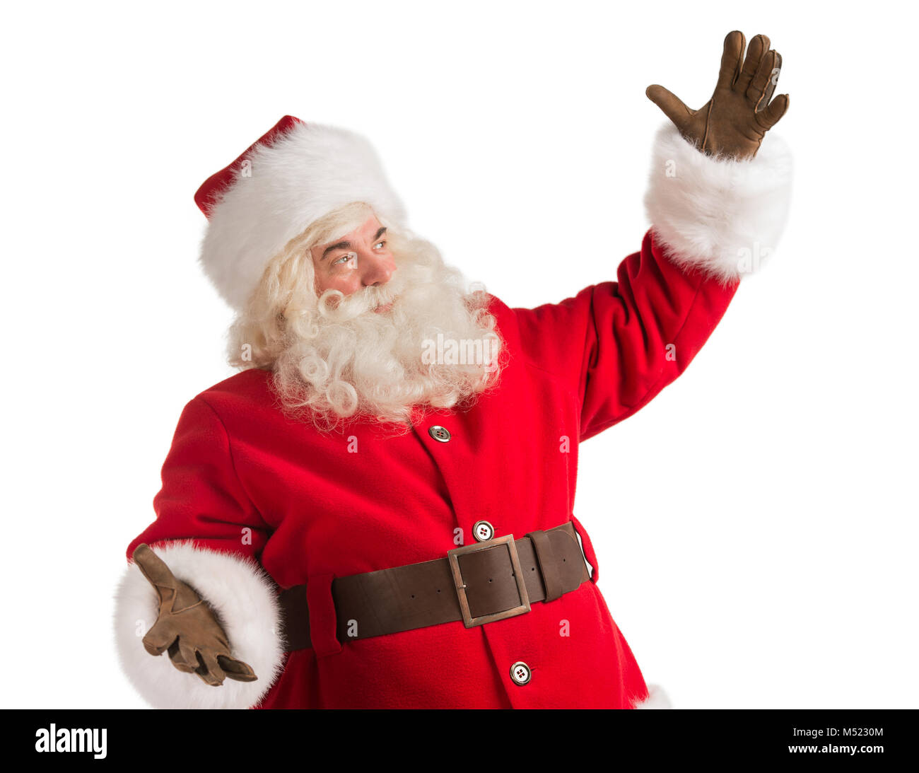Portrait of happy Santa Claus isolated on white background presenting ...