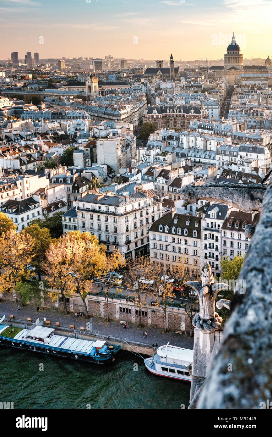 High resolution aerial panorama of Paris, France. The river Seine and autumn colors with blue sky. Stock Photo