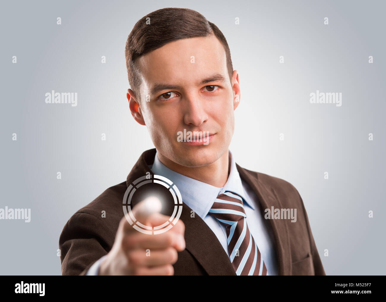 Man Pushing Button Business man pushing virtual button on touch screen Stock Photo - Alamy