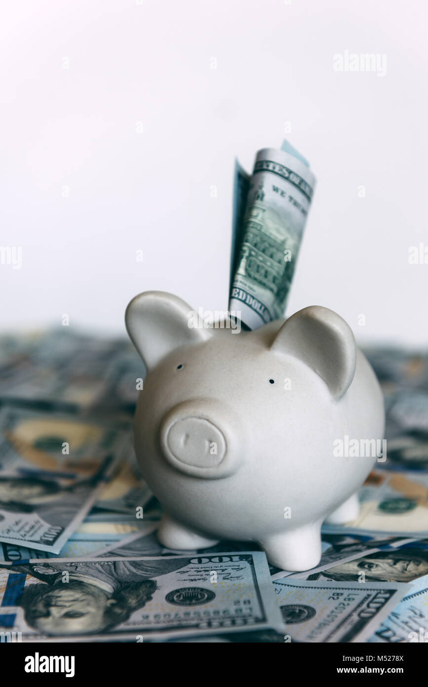 Piggy moneybox with dollar cash Stock Photo