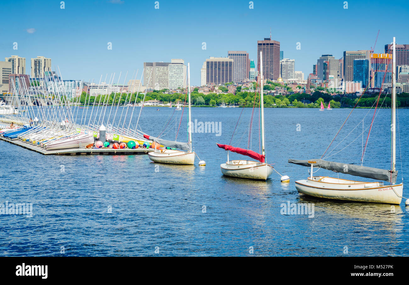 Since 1935, the MIT sailing pavilion has been where thousands in the Boston area have learned and perfected sailing and racing on the Charles River. Stock Photo