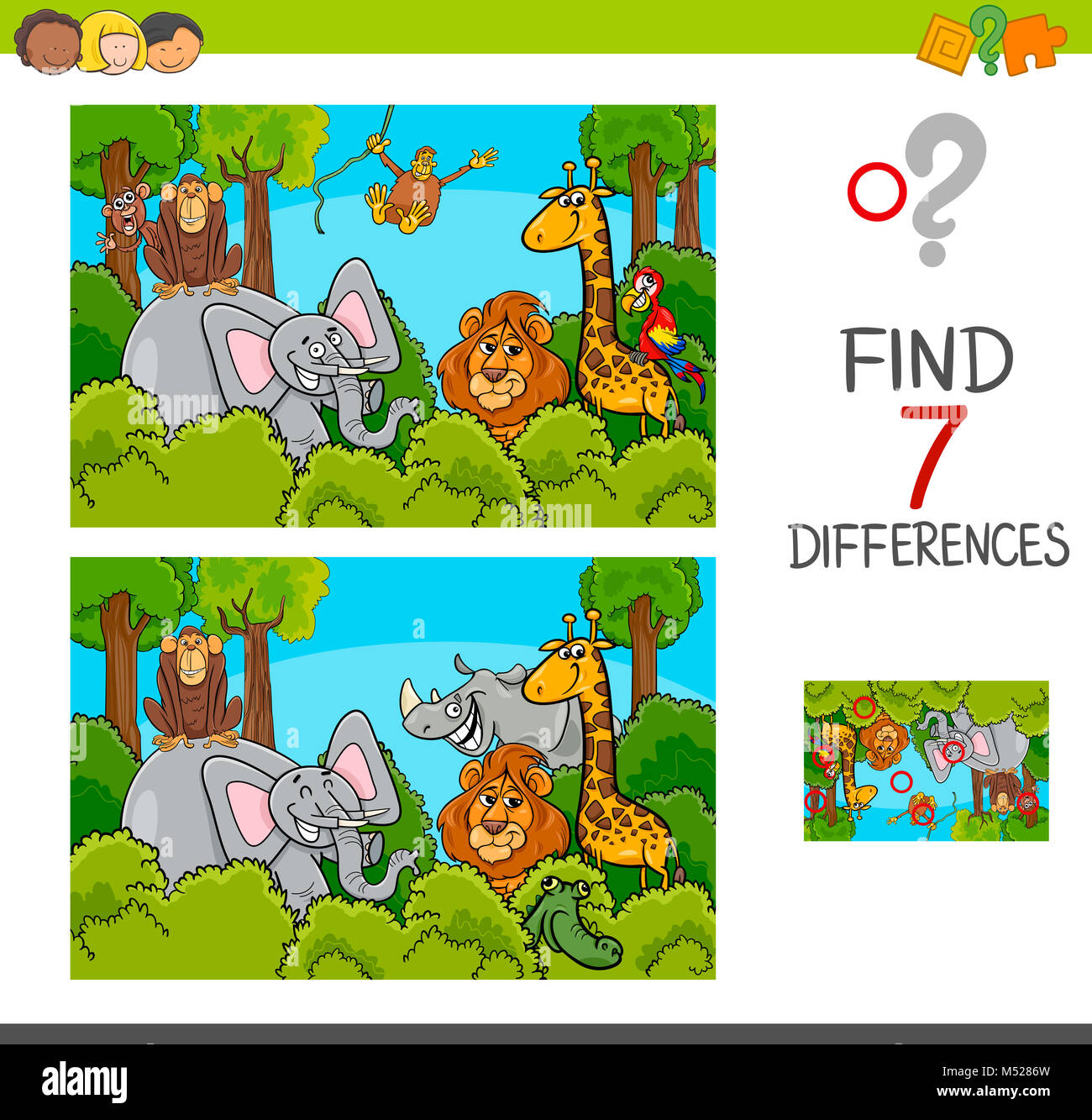 spot the differences game with wild animals Stock Photo - Alamy