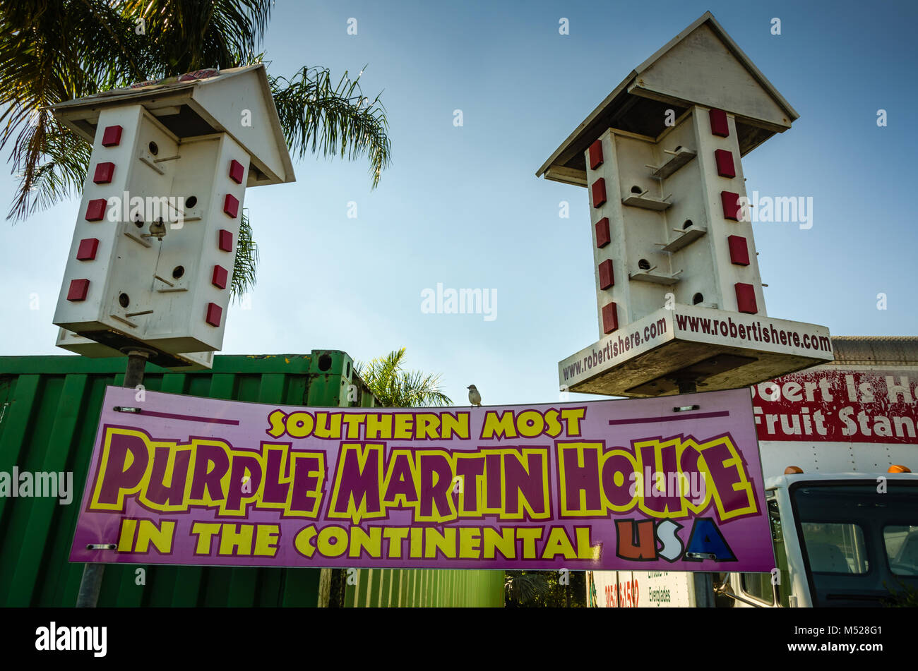 Southern Most Purple Martin House in the Continental USA at the popular  Robert Is Here farmstand in South Florida. Stock Photo